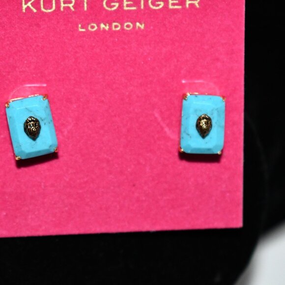 Kurt Geiger Signature Eagle Semi Precious Stud Earrings in Turquoise #518222GLD4 - Picture 2 of 4